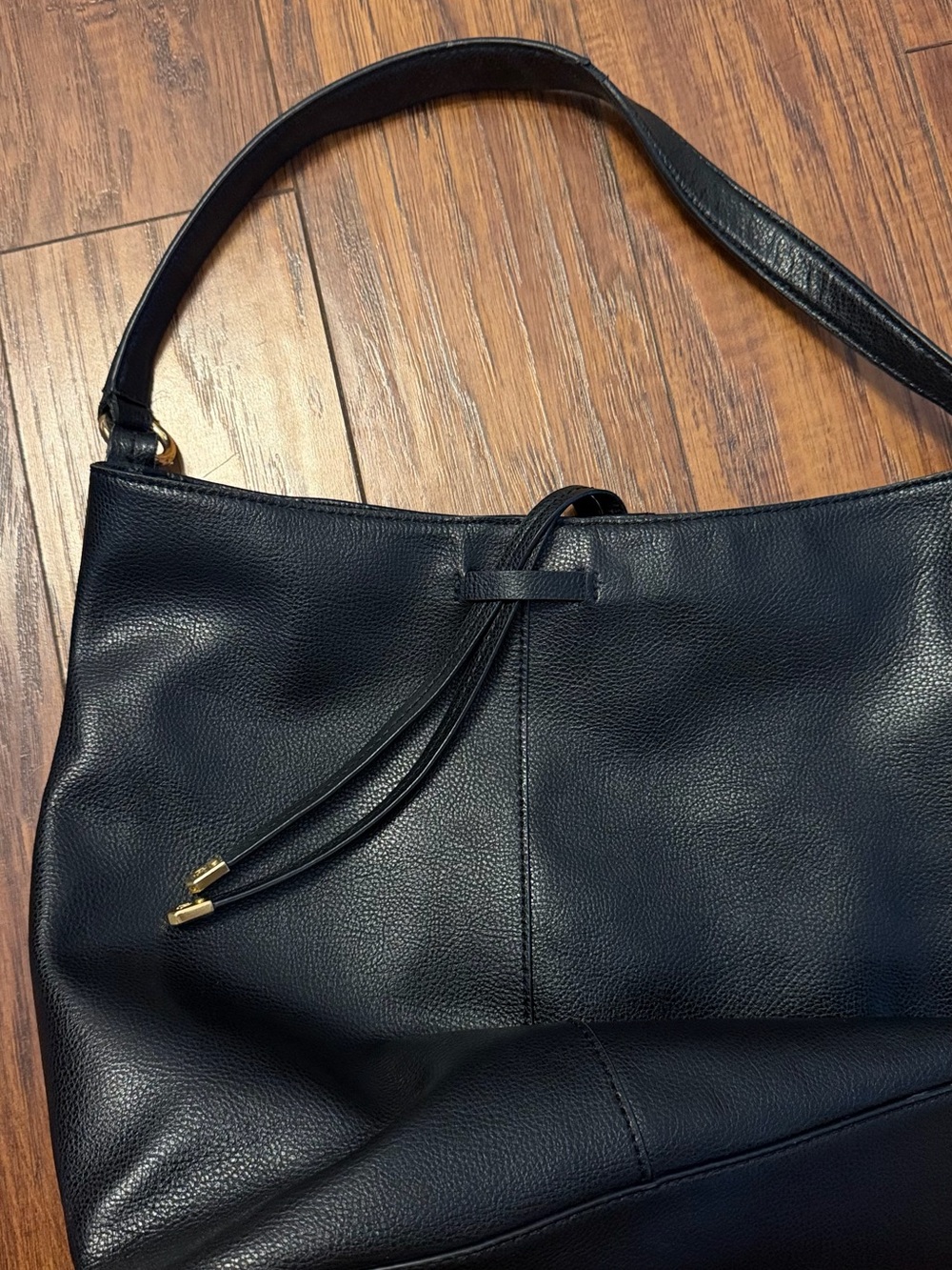 Ralph Lauren Black Leather Shoulder Bag with Gold Accents